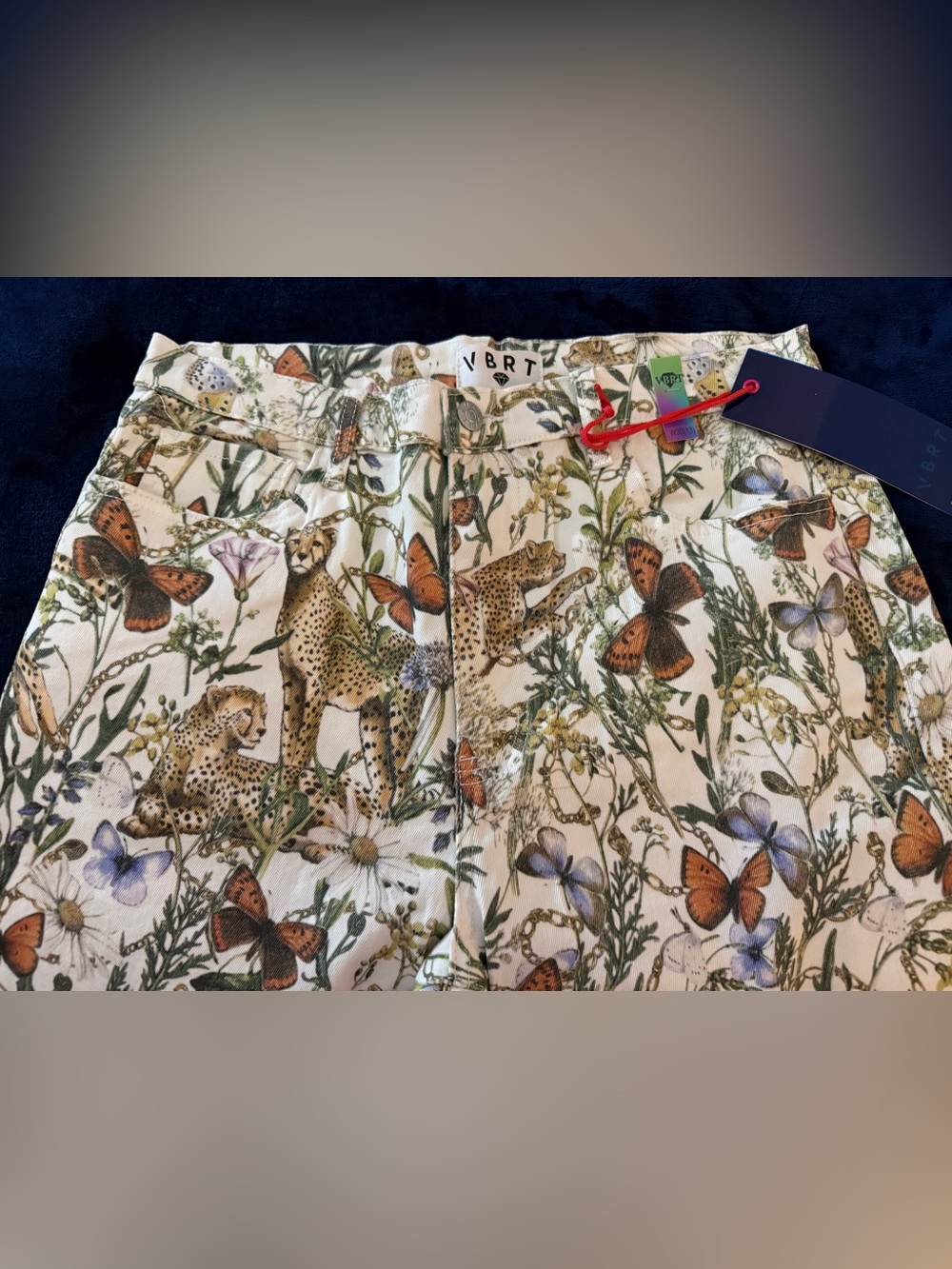 Women's White Floral & Animal Print Wide Leg Jeans - Picture 2 of 3